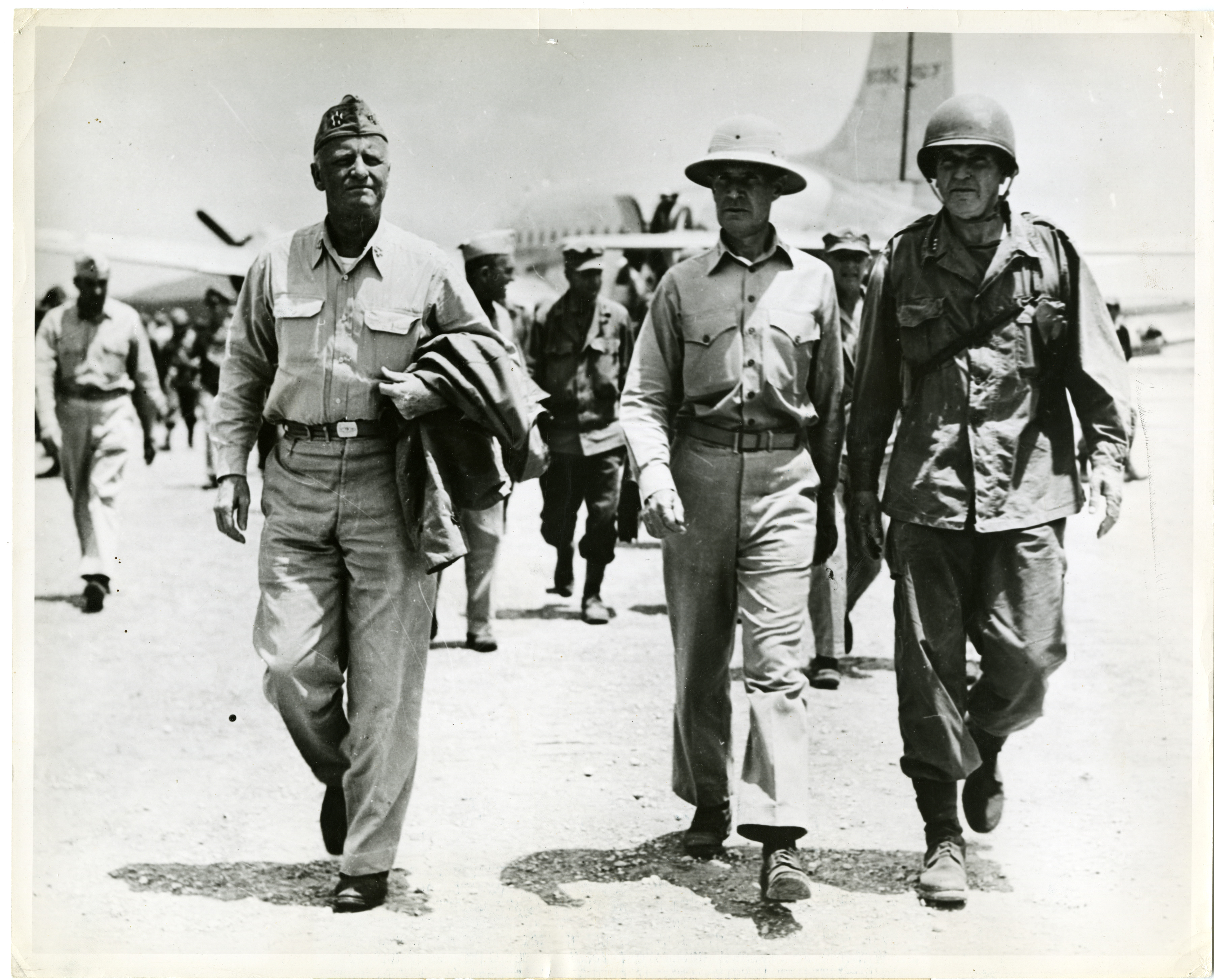 U S Commanders Nimitz Spruance And Buckner Inspecting Okinawa 