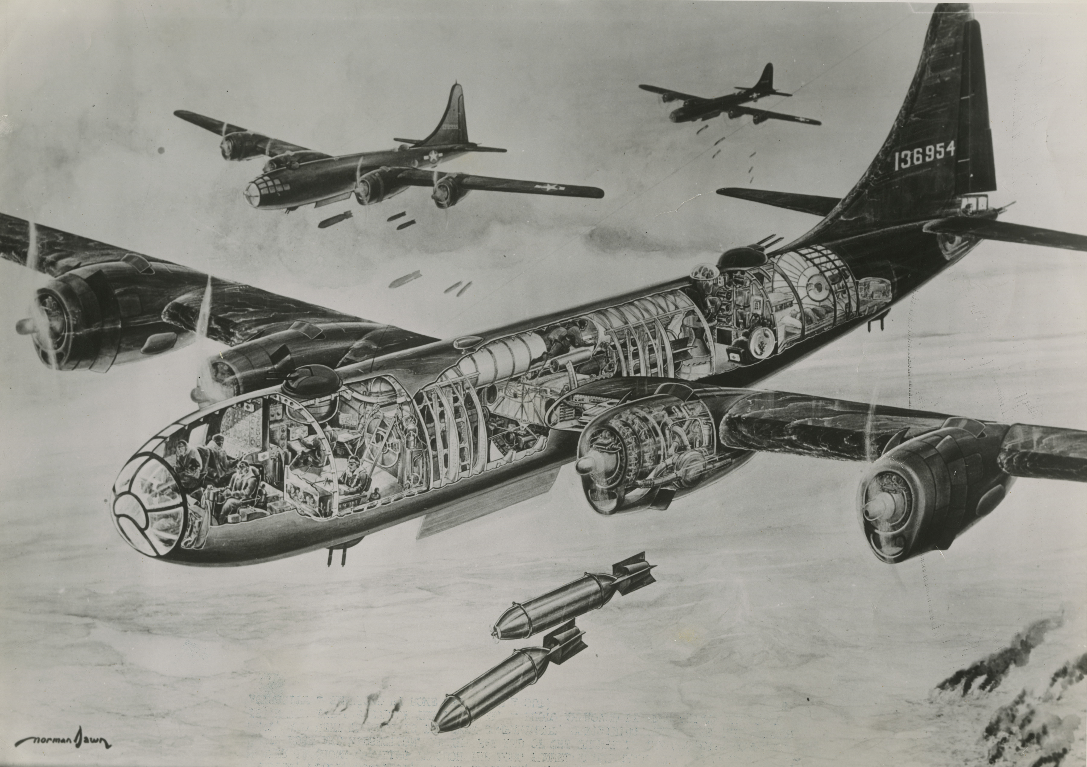Cutaway Illustration Of A Boeing B 29 Superfortress 1945 The
