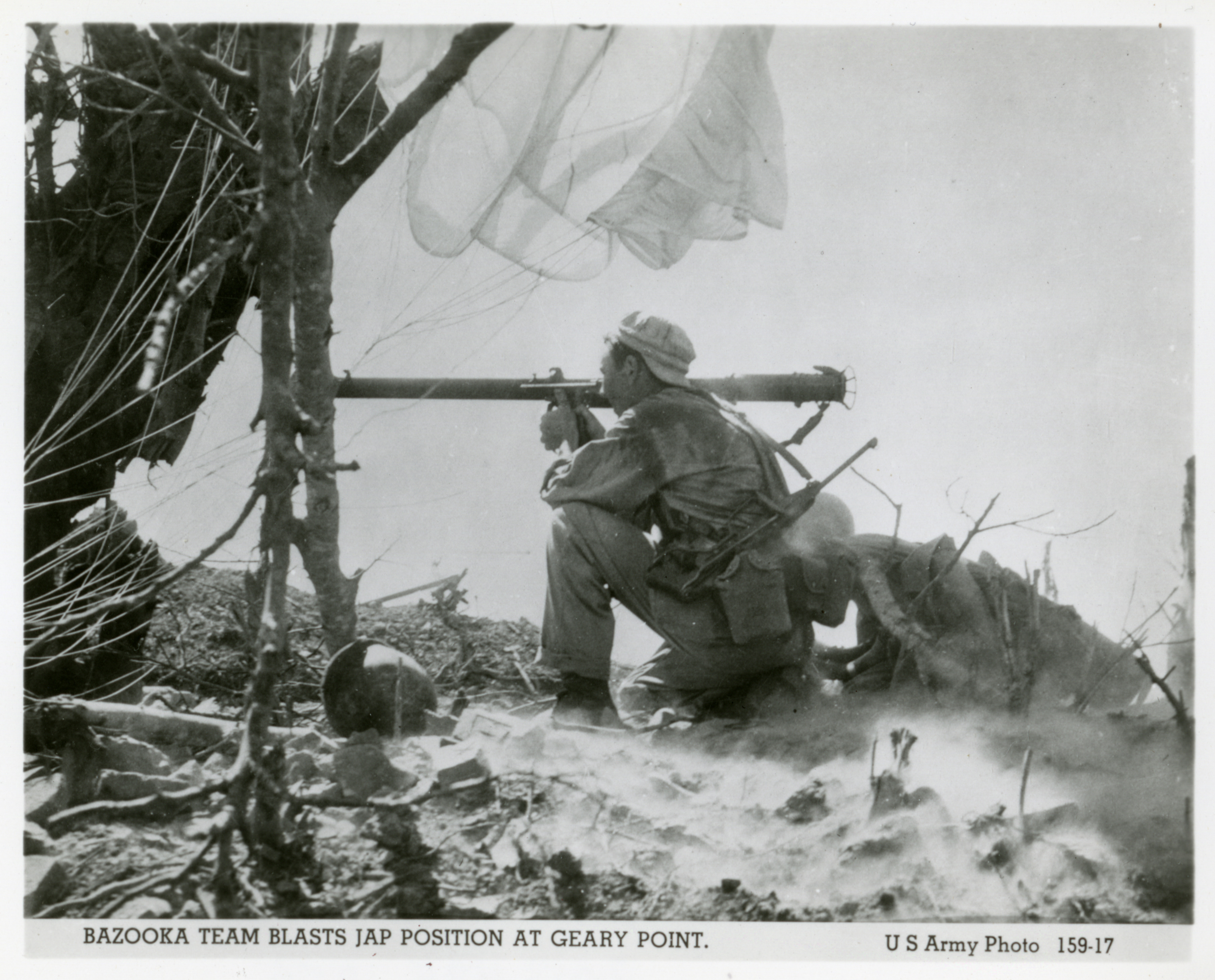 Us Army Paratrooper Firing A Bazooka At Japanese Forces Corregidor