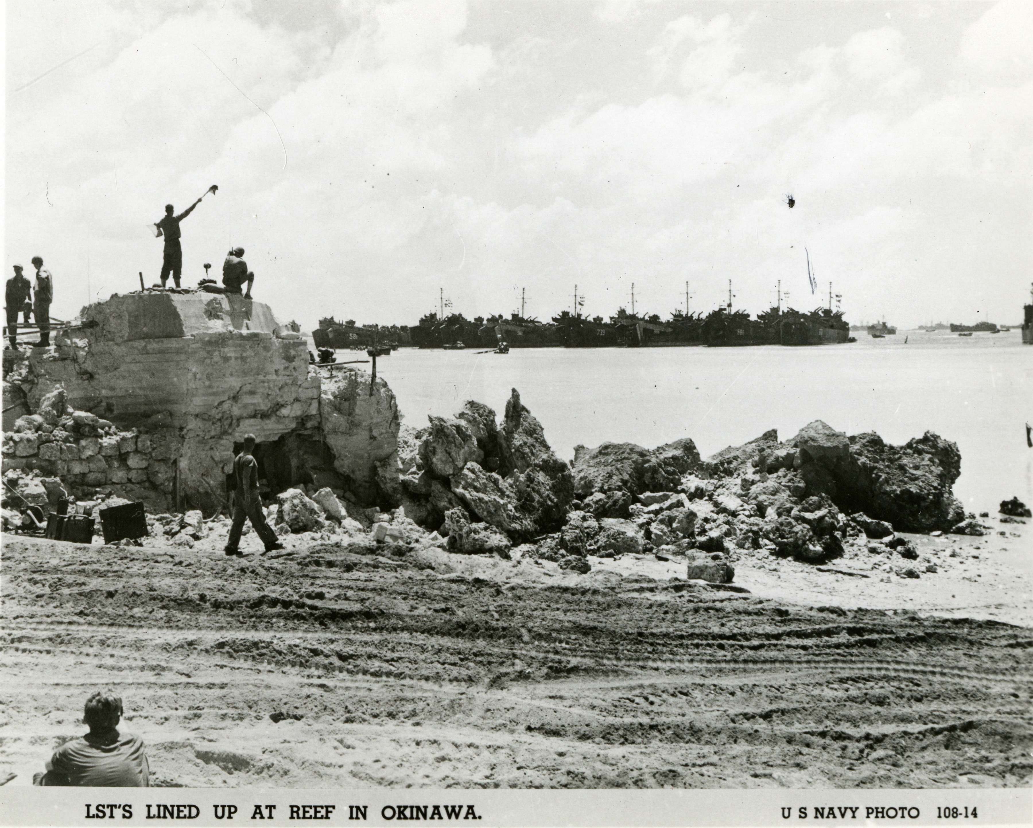 US LSTs Lined Up Off The Coast Of Okinawa 1945 The Digital 
