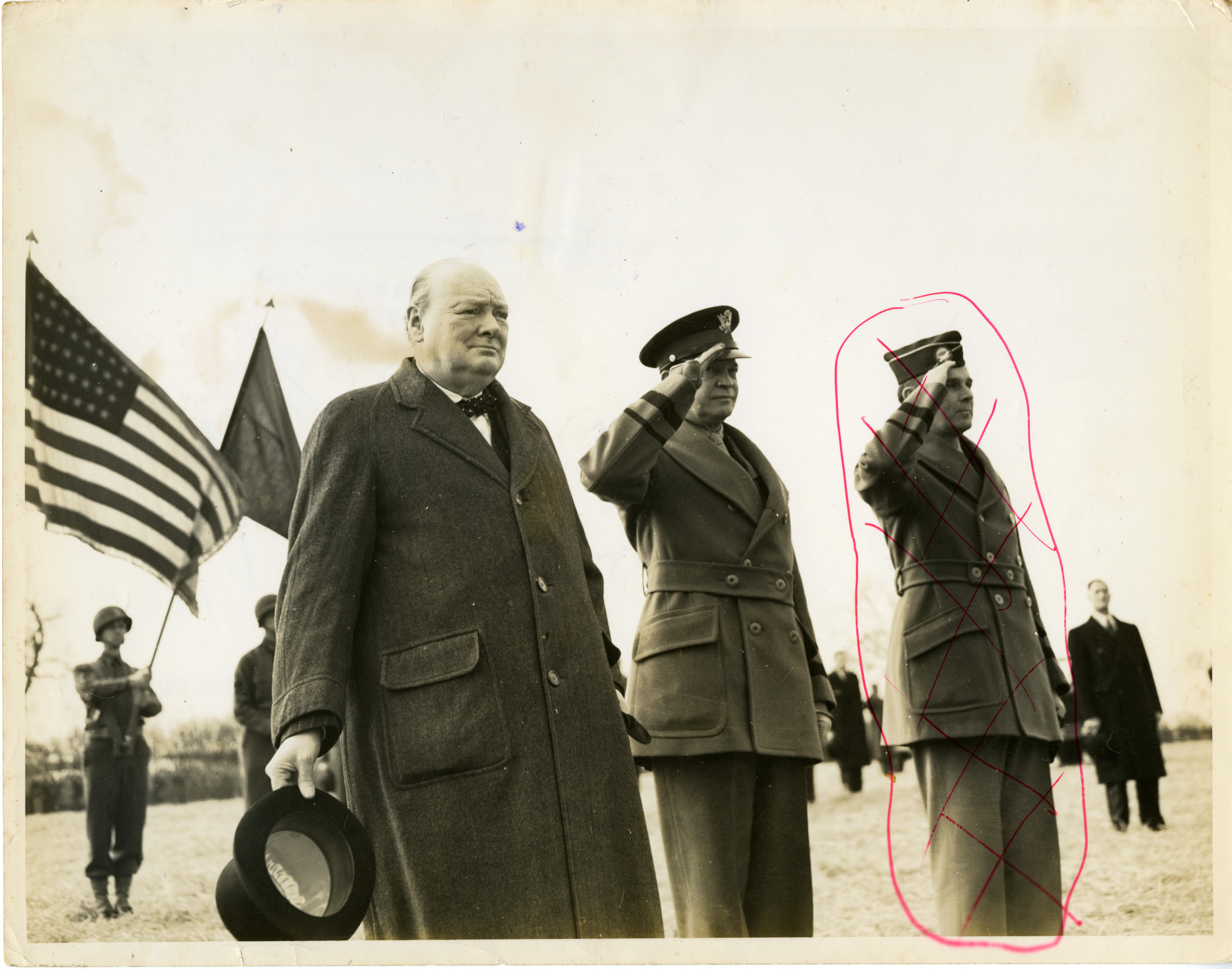 American Generals Salute As They Review Troops With The British Prime 